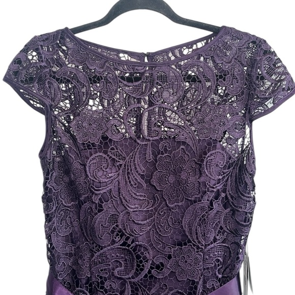 Adrianna Papell Lilac Lace Cap Sleeve Lined Belted Dress Size 8 NWT - Picture 6 of 13